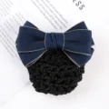 Professional navy blue hair net bow tie set for work uniform, elegant ribbon collar decor. - Style A Blue Hair Flower