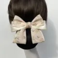 Professional hair net for nurse and office worker with elegant floral lace bow ribbon - Minimalist Style / Fine Mesh / Small Yellow Flower