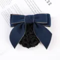 Professional navy blue bow hair net with gold trim, perfect for workplace and uniform use. - Swallowtail Hair Flower