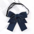 Women professional navy blue bow tie with gold trim and adjustable strap for uniform. - Pointed Collar Flower