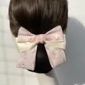 Professional hair net for nurses and waitresses with a pink floral bow and ribbon. - Minimalist Style / Fine Mesh / Fresh Pink
