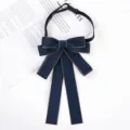 Dark blue ribbon bow tie variant for women uniform collar decoration with adjustable strap. - Style C Bow Tie
