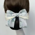 Professional hair net bow for workplace, elegant floral lace bun cover for flight attendant. - Minimalist Style / Fine Mesh / Aqua