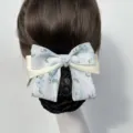Professional hair net bun cover with elegant floral lace bow, perfect for daily work. - Minimalist Style / Coarse Net / Aqua