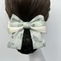 Green lace bow hair net for professional workplace, elegant stewardess hair bun cover accessory. - Minimalist Style / Coarse Net / Green Forest