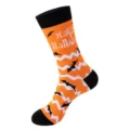 Close up view of the Halloween themed casual sock featuring bat print and chevron patterns. - One Size / No. 285