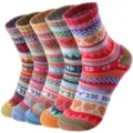 Damen Woll-Wintersocken, dicke thermische Vintage-Strick-Socken mit bunten Mustern. - Damen Herz Grobstrick