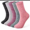 Damen dicke Wolle Thermosocken Winter kuschelige Strick Crew Socken bunte warme Fuesse - Damenstil / Zopfmuster (5 Paar Set)