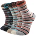 Dicke thermische Wollsocken Damen Winter Vintage gemustert gemuetlich warme Socken - Herrenstil / Streifen Raute (5 Paar Set)