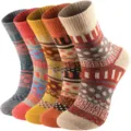 Winter warm wool socks for women, thick cozy vintage ethnic knit crew socks multi-pack. - One Size / Women's Polka Dot