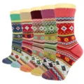 Detailed view of women's warm winter wool knit socks with vintage Nordic geometric patterns. - Set / New Cross Pattern Women Style
