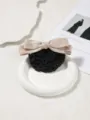 Elegant satin bow hair net clip for women professional work nursing hotel uniform accessory - Khaki Small Bar Label - Coarse Mesh