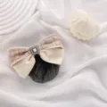 Κλιπ Μαλλιών με Φιόγκος Tweed Κομψή Πέρλα Στρας Δίχτυ Μαλλιών για Γυναίκες Γραφείο Εργασία - Τετράγωνο στρας με περίγραμμα από λευκά μαργαριτάρια, λεπτό δίχτυ