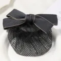 Elegant dark grey bow hair net variant, professional workplace hair accessory for women. - Simple Fine Mesh with Grey and Beige Edge