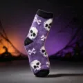 Calze pelose morbide di Halloween con motivo teschio, calzini viola caldi per casa. - Taglia 35-40 / Viola
