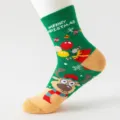 Weihnachten mittelhohe Damensocken Blockstreifen Design süße Rentier Baumwollsocken neu - Grüner Elch
