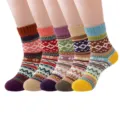 Women thick wool winter socks warm vintage crew thermal knit socks multi color pack gift. - Set / Cross Pattern Women Style