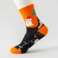 Weihnachtssocken Damen, trendiges Kontrastdesign, niedliches Schneemann Muster Baumwollsocken. - Orangener Schneemann