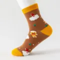 Weihnachten Damensocken mittellang, niedliche Lebkuchen und Weihnachtsmann Muster, Baumwolle. - Kaffee Lebkuchenmann