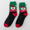 Cozy fuzzy winter Christmas socks for women and kids, soft fluffy microfiber fleece material. - One Size / New - Black Santa