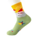 Weihnachtssocken für Damen, grün-gelbes Farbblock-Design mit Weihnachtsmann-Muster. - Grün-Gelbes Rentier