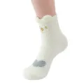 Plush warm coral fleece ankle socks with cute bear ears and embroidery detail for cozy wear. - 35-40 / Cat White