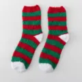 Cozy winter fluffy striped socks with red and green colors and soft plush microfiber fabric. - One Size / New - Red and Green Stripes with White Heel