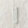 White fuzzy coral fleece socks with cute 3D bear ears and sweet embroidered face detail. - 35-40 / White Bear