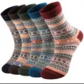 Dicke warme Herren Winter Wollsocken im klassischen ethnischen Strickmuster, 5er Pack. - Einheitsgröße / Ethno-Geometrischer Stil / Ethnisch
