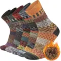 Vintage ethnic style thermal wool socks for men, thick warm mid-tube winter socks variant - Set / Vertical Stripe Rhombus Thick