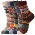 Detailed view of thick wool crew socks featuring vintage ethnic patterns, warm winter socks. - One Size / Men's Cross