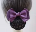 Purple satin bow hair net bun cover professional hair accessory for women office nurse work. - Korean Yarn Purple Coarse Mesh Hairnets