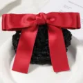 Professional red bow hair net and bun cover for nurses, flight attendants, and office work. - Straight Coarse Net / Red