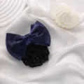 Dark blue satin bow hair net bun cover professional work hair accessory elegant elegant design. - Two Pieces of Blue Coarse Mesh
