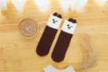 Women fluffy home socks winter warm coral fleece sleeping socks cute bear design brown white - One Size / Number 2