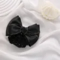 Black satin hair net bow with gold trim professional bun maker for work and uniform styling - Black with Gold Trim Coarse Mesh