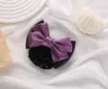 Professional hair net with purple and black bow, elegant hair accessory for work. - Two-Piece Purple Coarse Mesh Hairnets