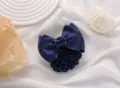 Navy blue satin bow hair net bun cover elegant professional hair accessory for workplace - Blue with Gold Trim Coarse Mesh Hairnets