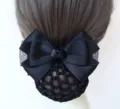 Black hair net bow professional bun cover for nurse flight attendant work hair accessories - Korean Black Ribbon Rose Coarse Mesh