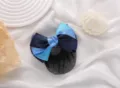Professional blue bow hair net and bun cover for workplace and daily office use - Gradient Blue Fine Mesh