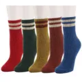 Damen Winter dicke warme Frotteesocken, Vintage Zopfmuster Doppelstreifen Wollsocken, bunt. - Einheitsgröße / Set (Doppelstreifen Zopfmuster)
