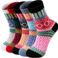 Damen dicke warme Wolle Socken Winter Vintage ethnische Muster bunte Crew Socken gemütlich - Damen Bunte vertikale Wellenstreifen