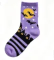 Halloween purple fuzzy sleep sock detail, soft plush fabric with bat and castle pattern. - Size 35-40 / Purple