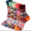 Dicke Damen Wollsocken Winter warme Thermosocken nordische Vintage Schneeflocke Strickset - Damen Achteckige Blume