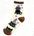 Halloween fuzzy sleep socks, cozy coral fleece warm winter home socks with black cat pattern. - Size 35-40 / Cat