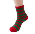 Christmas fuzzy socks for women and kids, cozy winter warm fluffy striped slipper socks. - One Size / Old - Green and Red Stripes with Red Heel