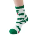Women's Christmas fuzzy plush microfiber winter socks with green and white festive patterns. - One Size / Lao - Bell & Little Tree