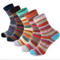 Damen dicke Winter thermische Wollsocken Set bunte Vintage Nordic Strick Crew Socken warm kuschelig - Damen Gestreiftes Blumenmuster