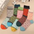 Women winter thick warm wool crew socks colorful geometric knit thermal cozy socks variant - One Size / Women Anchor