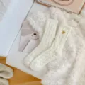 Fluffy coral fleece long socks for women, thickened warm winter sleep and home floor wear. - 35-40 / White with Double Hearts